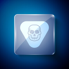 White Guitar pick icon isolated on blue background. Musical instrument. Square glass panels. Vector.