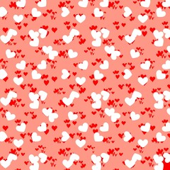Festive background with heart outlines. Pattern with hearts and confetti on a white background. Vibrant festive designs for packaging, fabric, wedding, wall and surface decor.