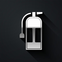 Silver Fire extinguisher icon isolated on black background. Long shadow style. Vector.