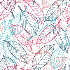 Vector colourful leaves white seamless pattern 