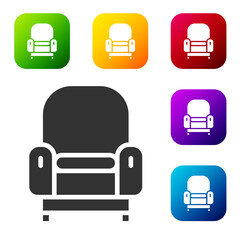Black Armchair icon isolated on white background. Set icons in color square buttons. Vector.