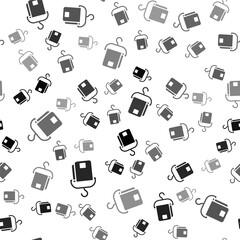 Black Towel on hanger icon isolated seamless pattern on white background. Bathroom towel icon. Vector.