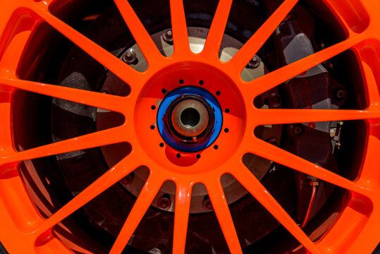 LONDON, UK - CIRCA JULY 2013: McLaren F1 GTR Longtail orange OZ Racing alloy detail