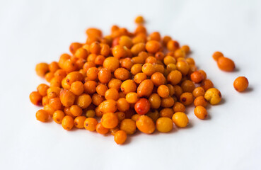 Close up frozen sea buckthorn berries