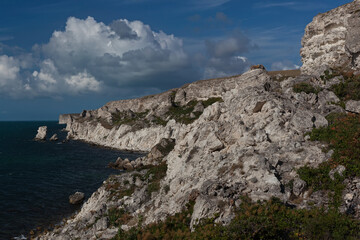 Fototapeta na wymiar White cliffs of Jangul coast, Crimea