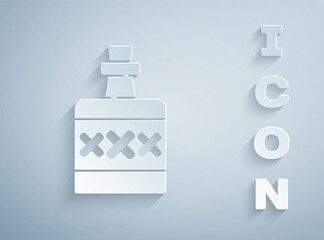 Obraz premium Paper cut Alcohol drink Rum bottle icon isolated on grey background. Paper art style. Vector.