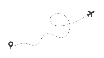 Airplane routes. Travel vector icon. Travel from start point and dotted line tracing.