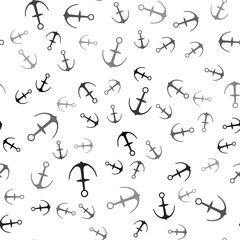 Black Anchor icon isolated seamless pattern on white background. Vector.