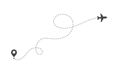 Airplane routes. Travel vector icon. Travel from start point and dotted line tracing.