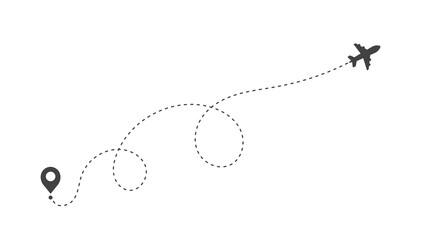 Airplane routes. Travel vector icon. Travel from start point and dotted line tracing.