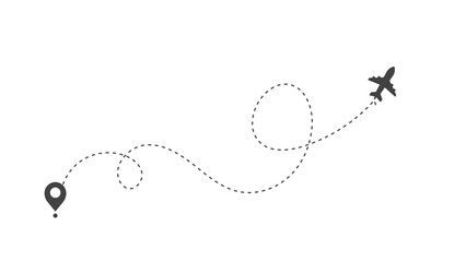 Airplane routes. Travel vector icon. Travel from start point and dotted line tracing.