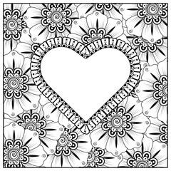 Hand drawn heart with mehndi flower. decoration in ethnic oriental, doodle ornament. outline hand draw illustration.  