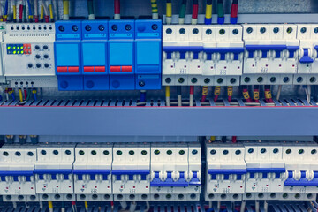 cabling connection of  power electric line in industrial distribution fuseboard, safety shutdown device, electric toggle switch, toned