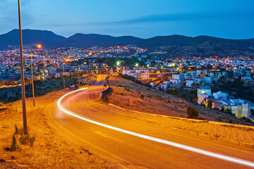 Bodrum night cityscape. Panoramic view over the bay in Bodrum