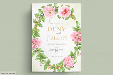 watercolor camellia flowers invitation card 
