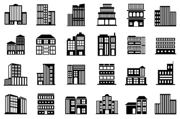 24 Building Icons set. collection of building symbol illustration design. apartment, Hotel, Hospital,  skyscraper and more. editable. vector
