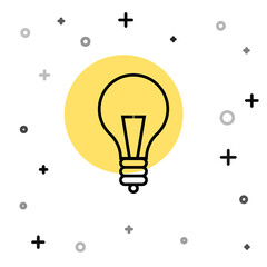 Fototapeta na wymiar Black line Light bulb with concept of idea icon isolated on white background. Energy and idea symbol. Inspiration concept. Random dynamic shapes. Vector Illustration.