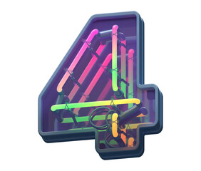 Multicolor color neon font. Number 4.