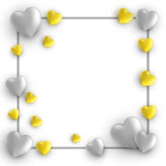 Happy Valentines Day card,frame with hearts on white background with trend colors gray and yellow