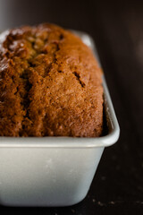 Homemade banana bread with chocolate chips and walnuts