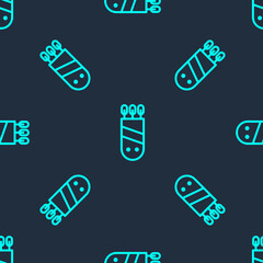 Green line Quiver with arrows icon isolated seamless pattern on blue background. Vector.