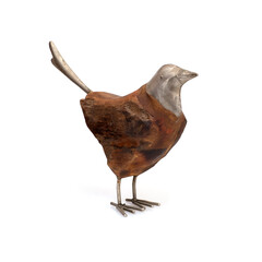 Wooden and metal bird figurine isolated on a white background