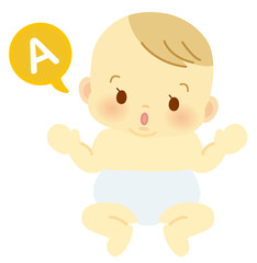 おしめ姿の赤ちゃん＿Q&A＿吹き出し＿ベビー全身イラスト108
