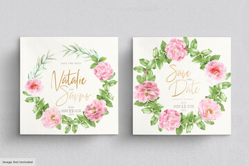 watercolor camellia flowers invitation card 