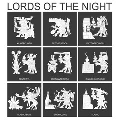 Obraz na płótnie Canvas vector set with Aztec deities Lords of the Night for your project