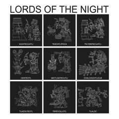 vector set with Aztec deities Lords of the Night for your project