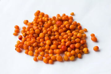 Close up frozen sea buckthorn berries