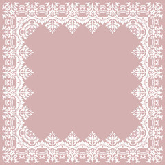 Classic vector square white frame with arabesques and orient elements. Abstract white ornament with place for text. Vintage pattern