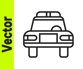 Black line Police car and police flasher icon isolated on white background. Emergency flashing siren. Vector.