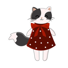 Cat girl in a dress, vector illustration on a white background. Can be used as a print on children's clothing, greeting cards, invitations to children's parties, room poster.