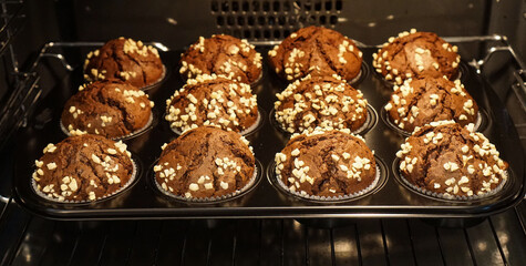 hot chocolate muffin in the oven
