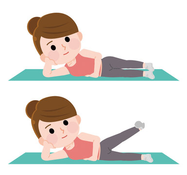 ヒップアップエクササイズする女性　横足パカ　イラスト