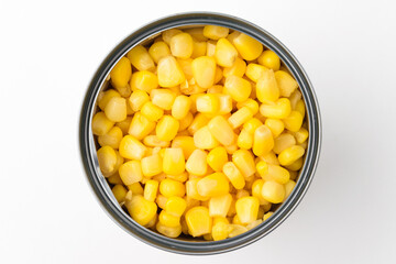 Canned corn on a white background