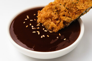 Pork cutlet sauce on a white background