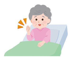 入院　元気になる入院患者の高齢女性　イラスト