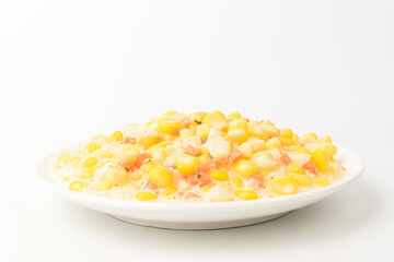 Corn salad on white background