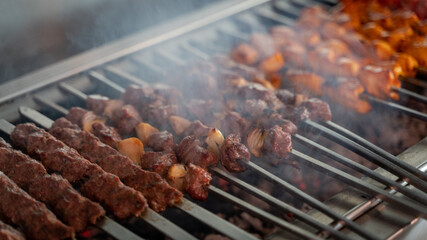 Arabic traditional food kufta on the grill. traditional food.
