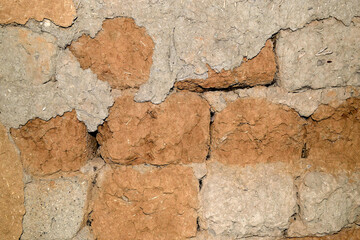 mud brick old wall made with clay and straw