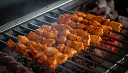 Arabic traditional food Shish taouk on the grill.