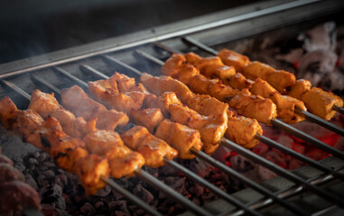 Arabic traditional food Shish taouk on the grill.