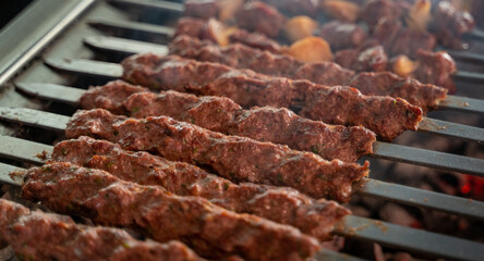 Arabic traditional food kufta on the grill. traditional food.