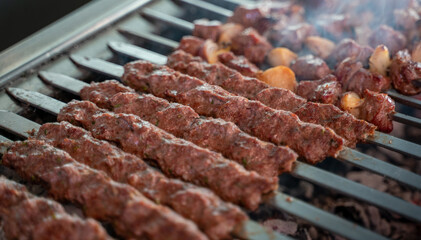 Arabic traditional food kufta on the grill. traditional food.