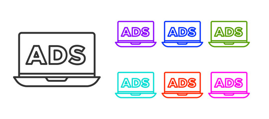 Black line Advertising icon isolated on white background. Concept of marketing and promotion process. Responsive ads. Social media advertising. Set icons colorful. Vector.