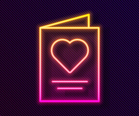 Glowing neon line Greeting card icon isolated on black background. Celebration poster template for invitation or greeting card. Vector.