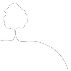 Tree silhouette line drawing on white background, vector illustration
