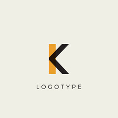 Creative letter K for logo and monogram. Minimal artistic style letter with yellow spot for education, festive and party or technology graphic. Vector typographic design